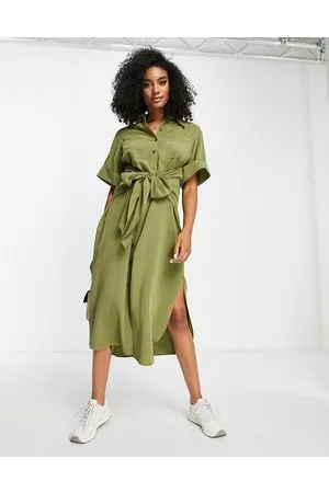 Topshop Vestito camicia midi plissé con laccio sul davanti