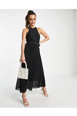 Style Cheat Vestito accollato a pieghe con gonna al polpaccio