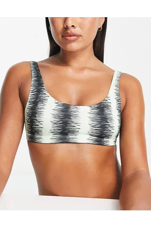 Monki Crop top bikini color menta con scollo rotondo e stampa tigrata