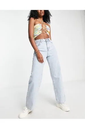 Noisy May Jeans a vita alta con fondo ampio lavaggio azzurro