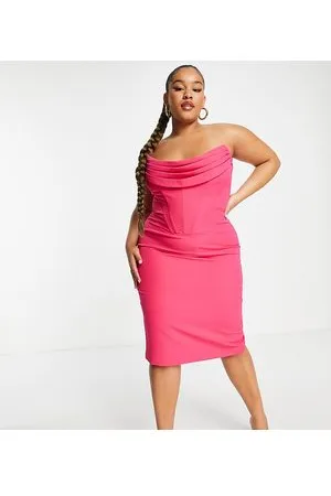 Lavish Alice Vestito midi magenta con scollo ad anello e dettaglio a corsetto