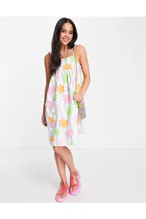 Native Youth Vestito grembiule con spalline sottili con stampa ondulata a fiori e tasche