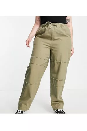 ASOS ASOS DESIGN Curve - Pantaloni cargo a fondo ampio kaki con cuciture a vista
