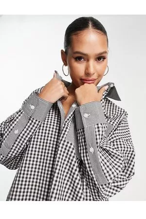 Topshop Camicia oversize a quadretti color cioccolato con toppa