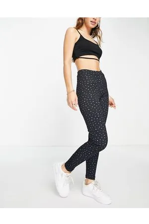 Pieces® Leggings a vita alta neri con cuori viola