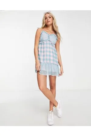 Miss Selfridge Vestito sottoveste corto in chiffon a quadretti con volant