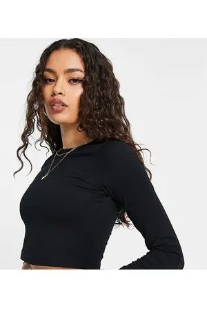 ASOS ASOS DESIGN Petite - T-shirt corta aderente a maniche lunghe nera