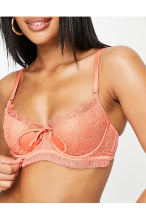 Ann Summers Blossoming - Reggiseno scollo profondo imbottito con strato sovrapposto in pizzo color corallo con fiocco