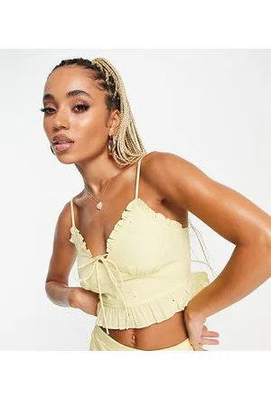 AsYou Top con spalline sottili in pizzo con bordi con volant in coordinato
