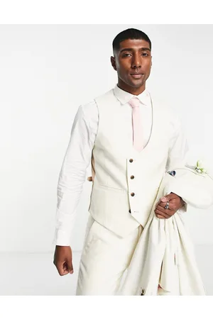 Harry Brown Wedding - Gilet monopetto slim fit in misto lana color crema