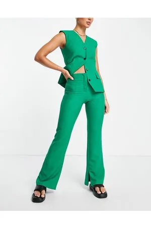 Topshop Pantaloni a zampa verdi con fondo spaccato in coordinato