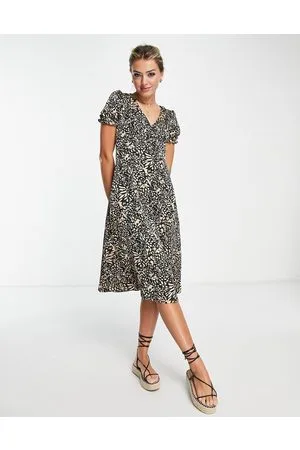 Brave Soul Nia - Vestito midi marrone con stampa animalier