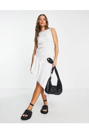Topshop Vestito midi in seersucker con cuciture a contrasto