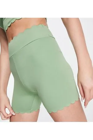 South Beach Leggings corti in poliestere con bordo ondulato color oliva