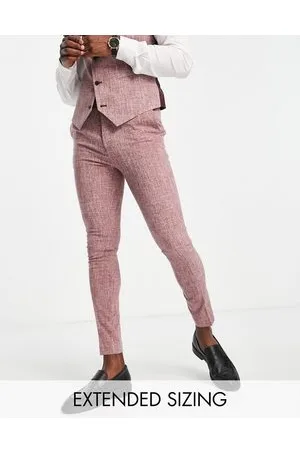 ASOS Wedding - Pantaloni da abito super skinny bordeaux con motivo tratteggiato incrociato