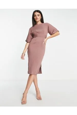 Closet Vestito longuette midi color visone a coste