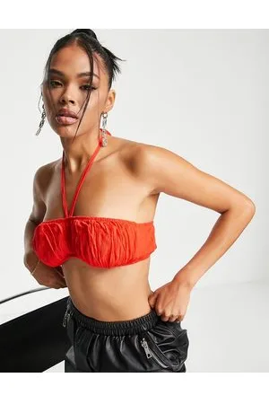 Missyempire Brassière arricciata allacciata al collo pomodoro in coordinato