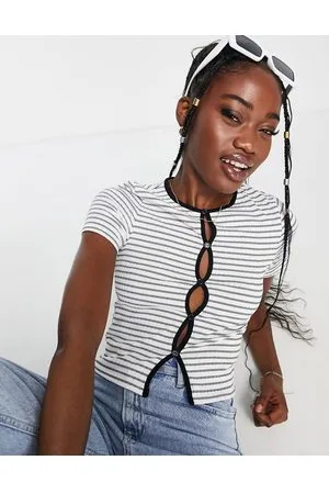 New Look T-shirt con apertura a goccia a righe bianche e nere