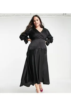 Flounce London Vestito midi a maniche lunghe in raso