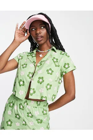 Daisy Street Camicia squadrata corta con grafica a fiori rétro in coordinato