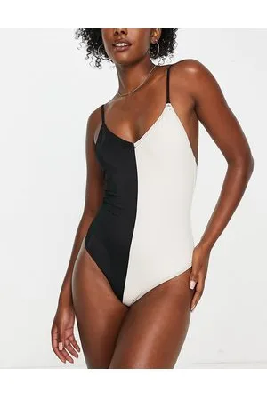 Monki Costume da bagno nero e beige color block