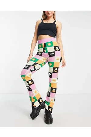 Heartbreak Pantaloni a zampa in maglia con stampa floreale e motivo patchwork in coordinato