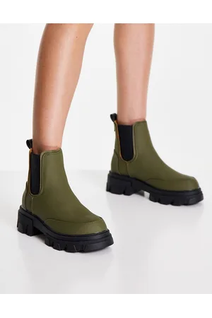 London Rebel Stivaletti Chelsea con suola spessa color kaki