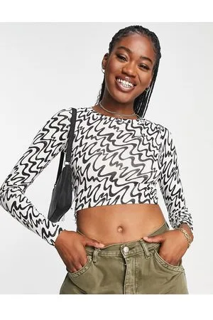 Monki Top a maniche lunghe beige e nero