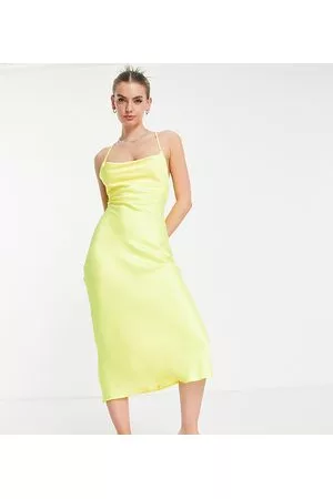 COLLUSION Vestito midi in raso acceso con scollo ad anello
