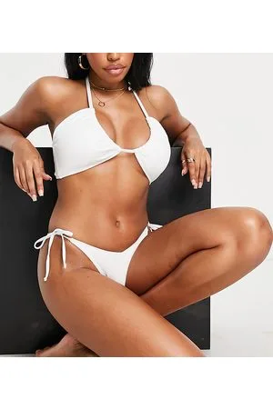 Ivory Rose Mix & Match - Slip bikini bianchi a coste con laccetti