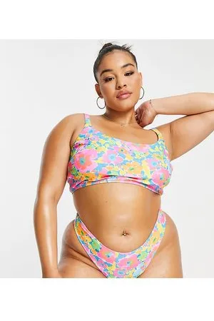 We Are We Wear Plus - Tilly - Crop top bikini con stampa floreale fluo rétro
