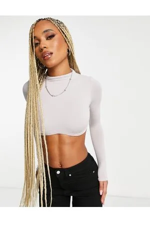 Naked Wardrobe Crop top con dettaglio sul busto color pietra in coordinato