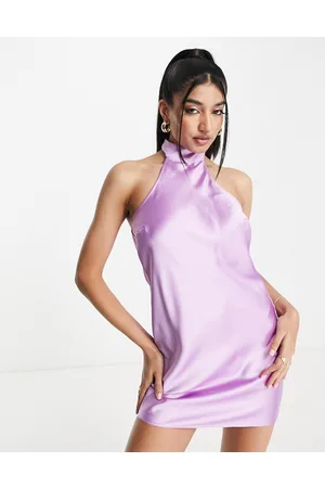 Miss Selfridge Going Out - Vestito corto allacciato al collo in raso lilla