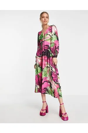 Topshop Vestito midi a fiori distorti con cut-out e dettaglio ad anello