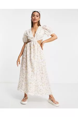 Urban Revivo Vestito midi a fiori con cut-out
