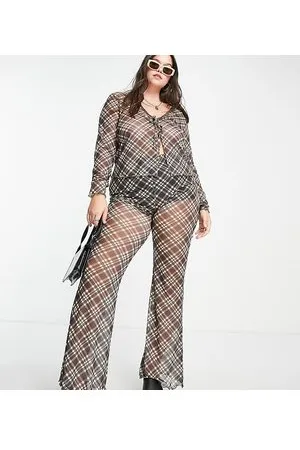 Reclaimed Inspired Plus - Pantaloni a zampa in rete a quadri in coordinato