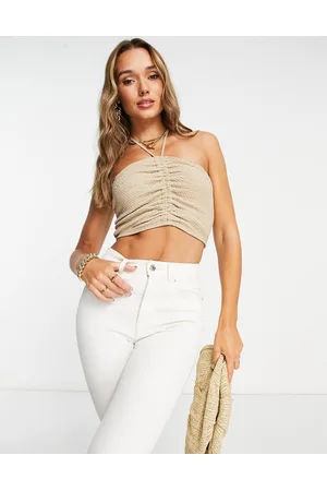& OTHER STORIES Crop top allacciato al collo beige testurizzato