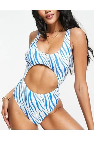 Free Society Costume da bagno blu con stampa zebrata e cut-out