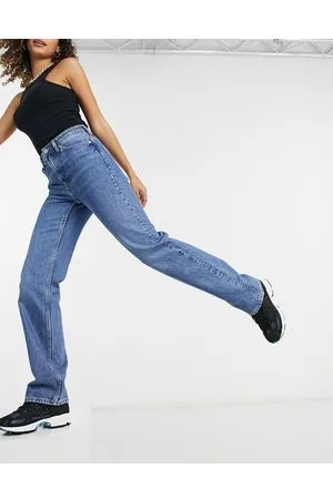 Weekday Voyage - Jeans dritti a vita alta in cotone oceano - MBLUE