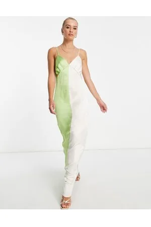 Pretty Lavish Esmee - Vestito color block con gonna al polpaccio e spalline sottili, colore verde