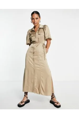 & OTHER STORIES Vestito midi in raso beige con coulisse in vita