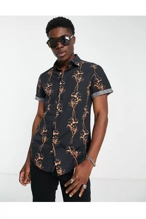 Devils Advocate Camicia slim a maniche corte nera a fiori