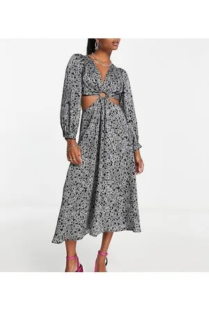 Topshop Vestito midi nero e bianco a stelle con cut-out e anello