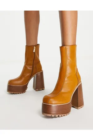 ASOS Emotive - Stivaletti color cuoio con tacco alto e plateau