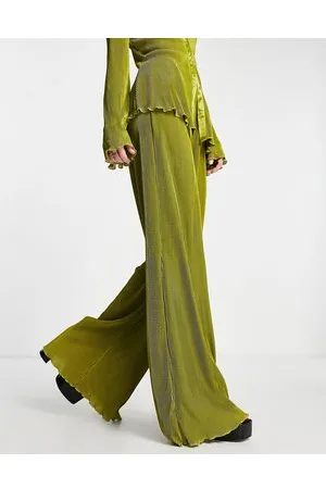 Saint Genies Pantaloni plissé a zampa color kaki in coordinato