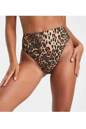 ASOS ASOS DESIGN Petite - Slip bikini mix and match sgambati a vita alta con stampa leopardata