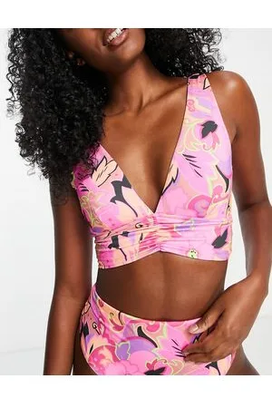 ASOS Mix and Match - Top bikini arricciato a fiori grandi con fascette ampie