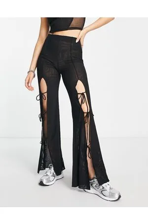 Weekday Ebba - Pantaloni con laccetti in rete nera