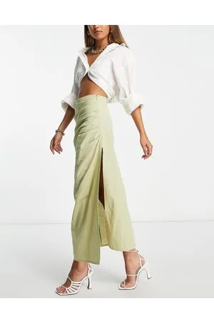 Pretty Lavish Gonna midi oliva con spacco in coordinato