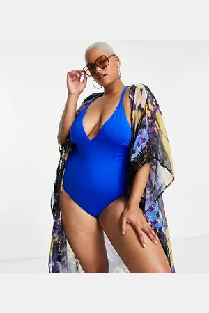 ASOS ASOS DESIGN Curve - Costume da bagno cobalto con retro a T